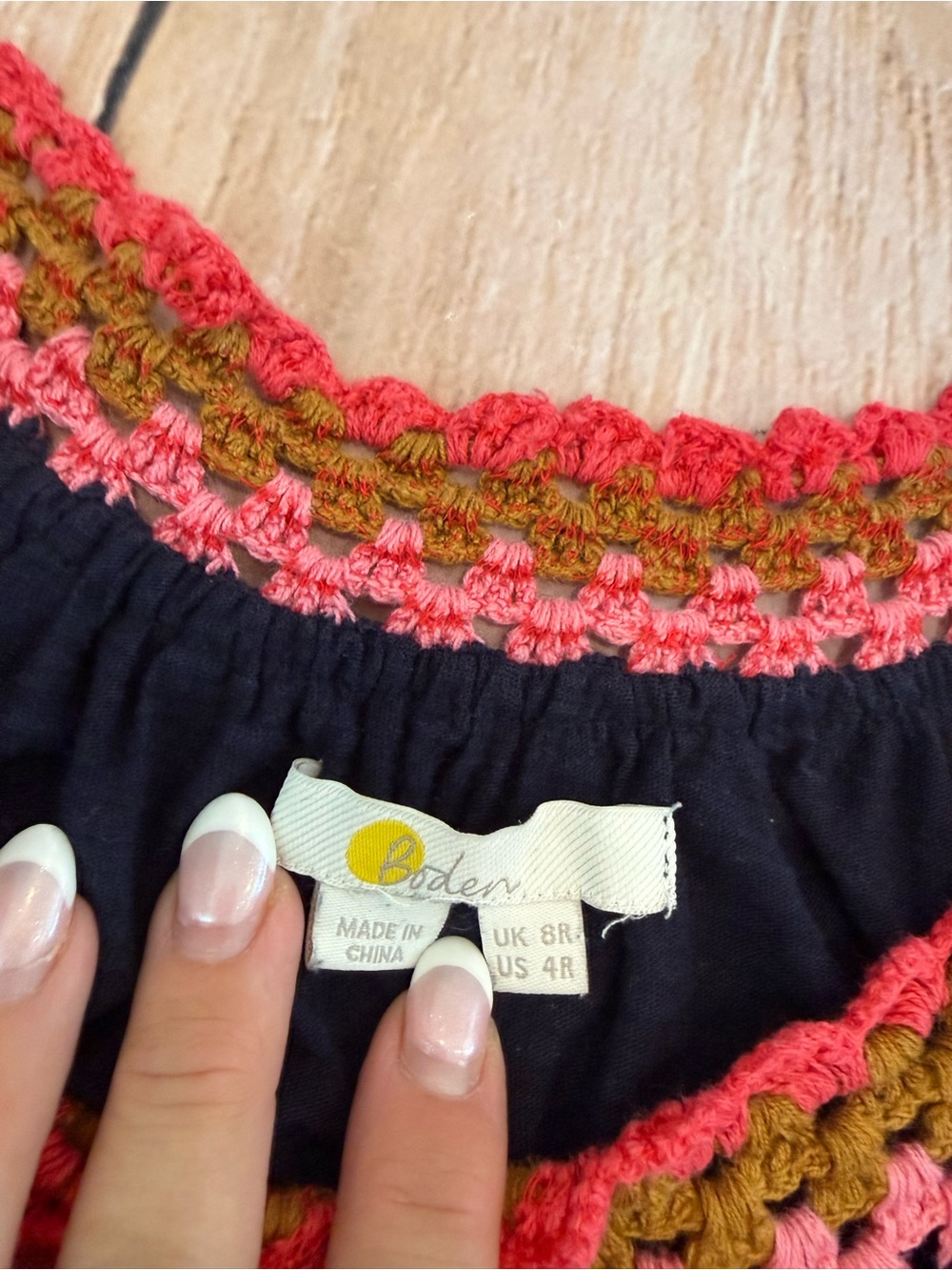 Boden Women Crochet Detail Trapeze Dress Navy Blue Size 4 EUC - Picture 6 of 8